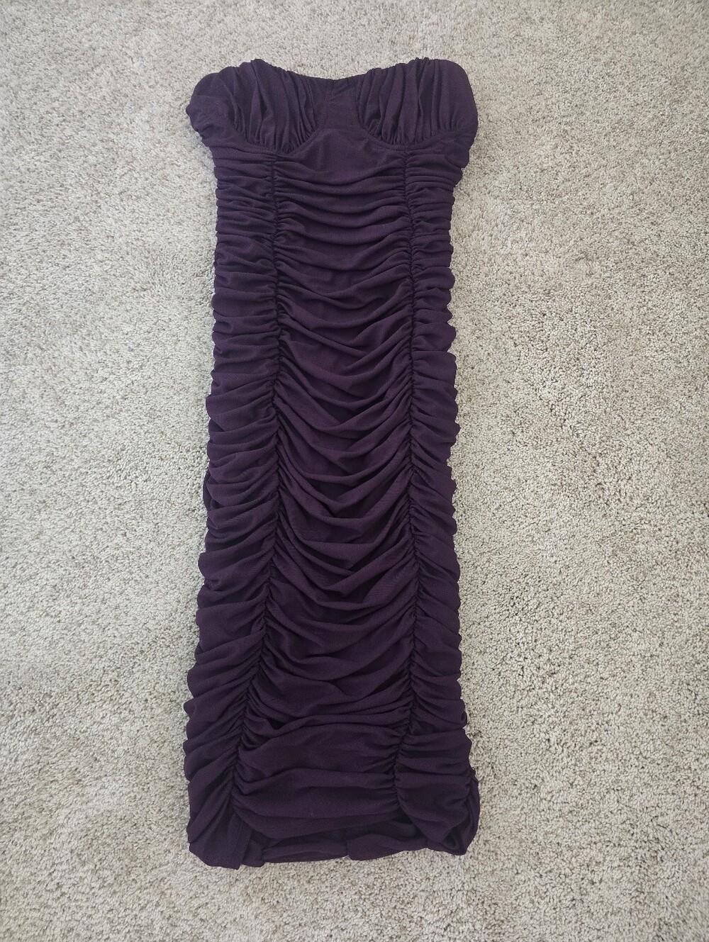 Express Strapless Ruched Bodycon Dress in Plum